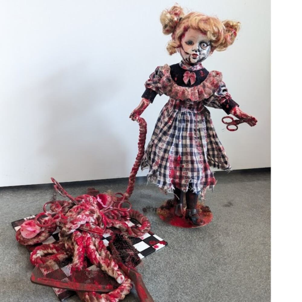 Horror Doll Creepy Gothic Hand Painted - Hazel the Hairdresser 16in OOAK Macabre